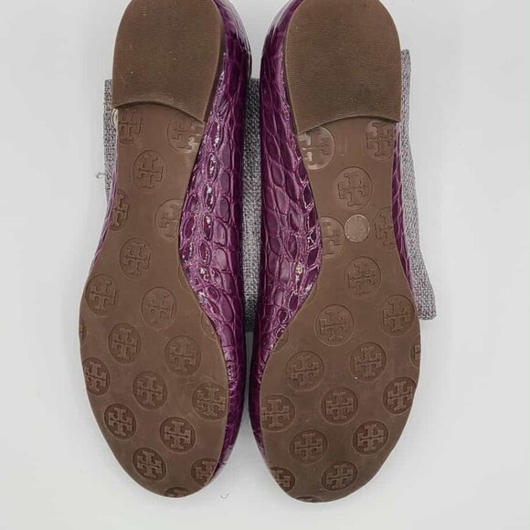 Tory Burch Reva Sweet Plum Leather Croc Embossed Flats NWT!  NEW! 7 1/2 - Picture 10 of 12